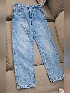 Zara Light Blue Relaxed Fit Mom Jeans High Rise Straight Leg